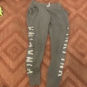 Grey sweatpants w silver glitter letters (vs pink)